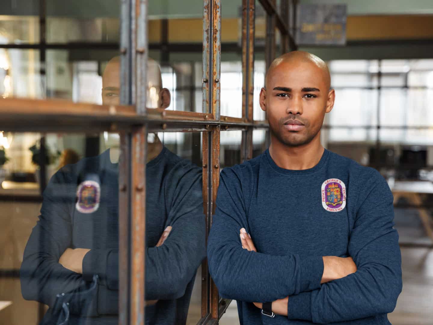 Man wearing the PGFD crewneck sweatshirt